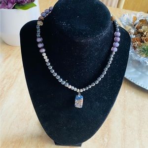 Gemstone necklace with matching earrings, handcrafted